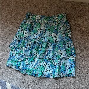 LOFT Blue & Green Floral Tiered Mini Skirt